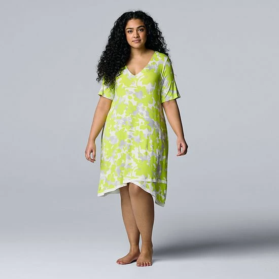 Plus Size Simply Vera Vera Wang Short Sleeve Sleepshirt Chartreuse Floral 1 Plus Size Simply Vera Vera Wang Short Sleeve Sleepshirt Chartreuse Floral