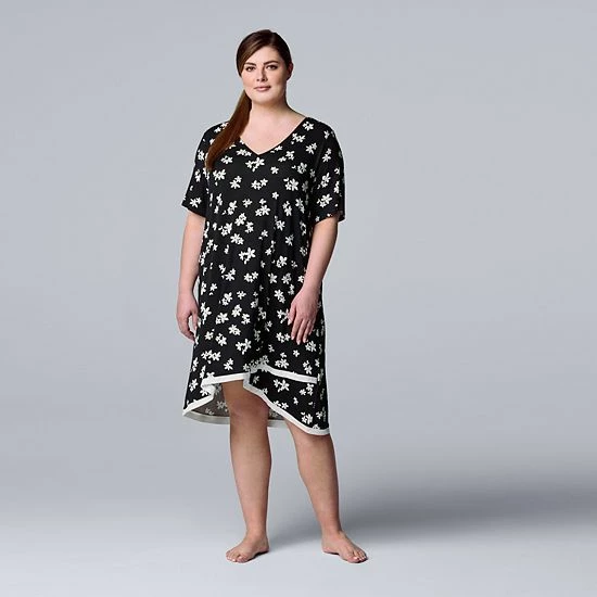 Plus Size Simply Vera Vera Wang Short Sleeve Sleepshirt Chartreuse Floral 4 Plus Size Simply Vera Vera Wang Short Sleeve Sleepshirt Chartreuse Floral - Image 4