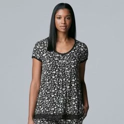 Women's Simply Vera Vera Wang Basic Luxury Pajama Sleep Top Black -Simply Vera Vera Wang STORE unnamed file 1302