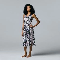 Women's Simply Vera Vera Wang Cozy Maxi Chemise Black Floral