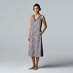 Women's Simply Vera Vera Wang Cozy Maxi Chemise Black Floral -Simply Vera Vera Wang STORE unnamed file 1305