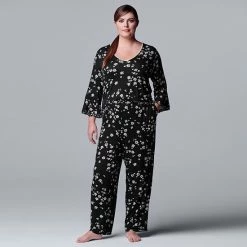 Plus Size Simply Vera Vera Wang 3/4 Sleeve Pajama Top & Pajama Pants Set Lilac Plaid -Simply Vera Vera Wang STORE unnamed file 1317
