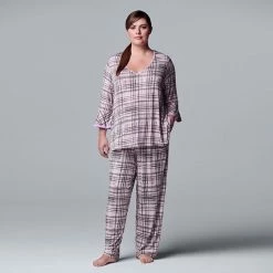 Plus Size Simply Vera Vera Wang 3/4 Sleeve Pajama Top & Pajama Pants Set Lilac Plaid -Simply Vera Vera Wang STORE unnamed file 1320