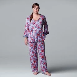 Plus Size Simply Vera Vera Wang 3/4 Sleeve Pajama Top & Pajama Pants Set Lilac Plaid -Simply Vera Vera Wang STORE unnamed file 1321