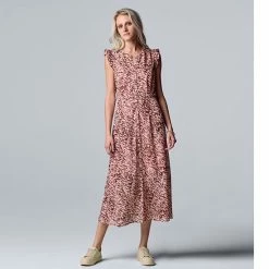 Women's Simply Vera Vera Wang Ruffle Sleeve Midi Dress Abstract Strokes