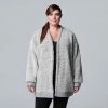 Plus Size Simply Vera Vera Wang Plush Sherpa Long Sleeve Open Front Cardigan Gray