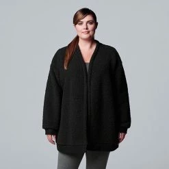Plus Size Simply Vera Vera Wang Plush Sherpa Long Sleeve Open Front Cardigan Gray -Simply Vera Vera Wang STORE unnamed file 1395