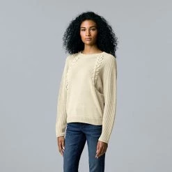 Women's Simply Vera Vera Wang Braided Cable Dolman Sweater Aged Wine -Simply Vera Vera Wang STORE unnamed file 142
