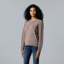 Women's Simply Vera Vera Wang Braided Cable Dolman Sweater Aged Wine -Simply Vera Vera Wang STORE unnamed file 143