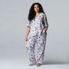 Plus Size Simply Vera Vera Wang Cozy Short Sleeve Pajama Top & Pajama Pants Sleep Set Black Floral