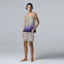 Women's Simply Vera Vera Wang Pajama Tank Top & Bermuda Pajama Shorts Sleep Set Black Floral