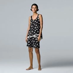 Women's Simply Vera Vera Wang Pajama Tank Top & Bermuda Pajama Shorts Sleep Set Black Floral -Simply Vera Vera Wang STORE unnamed file 1449