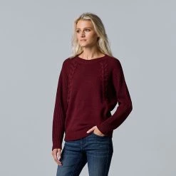 Women's Simply Vera Vera Wang Braided Cable Dolman Sweater Aged Wine -Simply Vera Vera Wang STORE unnamed file 145