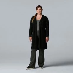 Plus Size Simply Vera Vera Wang Open-Front Long Cardigan Vera Black -Simply Vera Vera Wang STORE unnamed file 1453