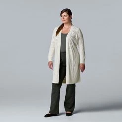 Plus Size Simply Vera Vera Wang Open-Front Long Cardigan Vera Black -Simply Vera Vera Wang STORE unnamed file 1454