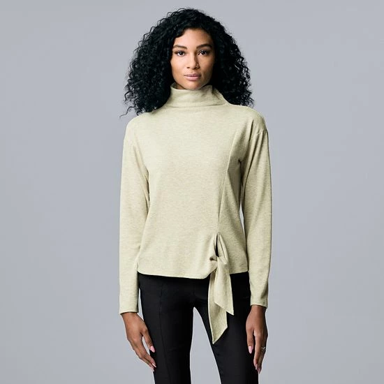 Women's Simply Vera Vera Wang Cozy Knot-Front Top Heather Oatmeal 3 Women's Simply Vera Vera Wang Cozy Knot-Front Top Heather Oatmeal - Image 3