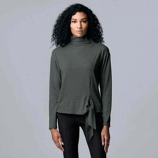 Women's Simply Vera Vera Wang Cozy Knot-Front Top Heather Oatmeal 5 Women's Simply Vera Vera Wang Cozy Knot-Front Top Heather Oatmeal - Image 5