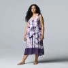 Plus Size Simply Vera Vera Wang Long Chemise With Chiffon And Satin Trim Aubergine Floral