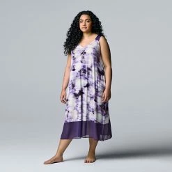 Plus Size Simply Vera Vera Wang Long Chemise With Chiffon And Satin Trim Aubergine Floral -Simply Vera Vera Wang STORE unnamed file 1496
