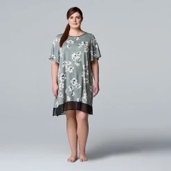 Plus Size Simply Vera Vera Wang Cozy Short Sleeve Sleepshirt Black Animal Print