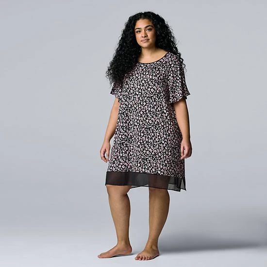 Plus Size Simply Vera Vera Wang Cozy Short Sleeve Sleepshirt Black Animal Print 5 Plus Size Simply Vera Vera Wang Cozy Short Sleeve Sleepshirt Black Animal Print - Image 5