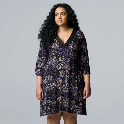 Plus Size Simply Vera Vera Wang 3/4 Sleeve Sleepshirt With Satin Trim