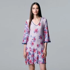 Women's Simply Vera Vera Wang 3/4 Sleeve Sleepshirt Lt Blue Floral Border