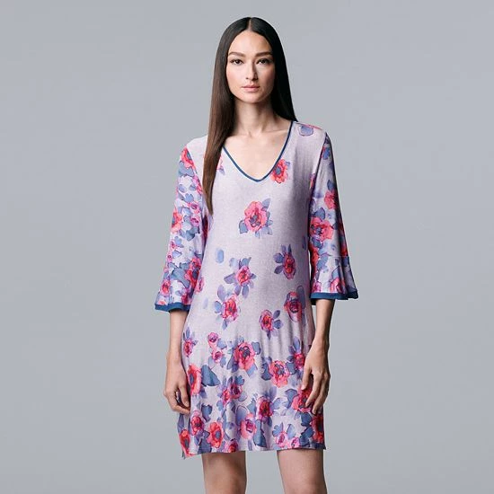 Women's Simply Vera Vera Wang 3/4 Sleeve Sleepshirt Lt Blue Floral Border 5 Women's Simply Vera Vera Wang 3/4 Sleeve Sleepshirt Lt Blue Floral Border - Image 5