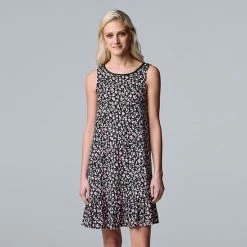 Women's Simply Vera Vera Wang Cozy Chemise With Satin Trim Black Animal Print