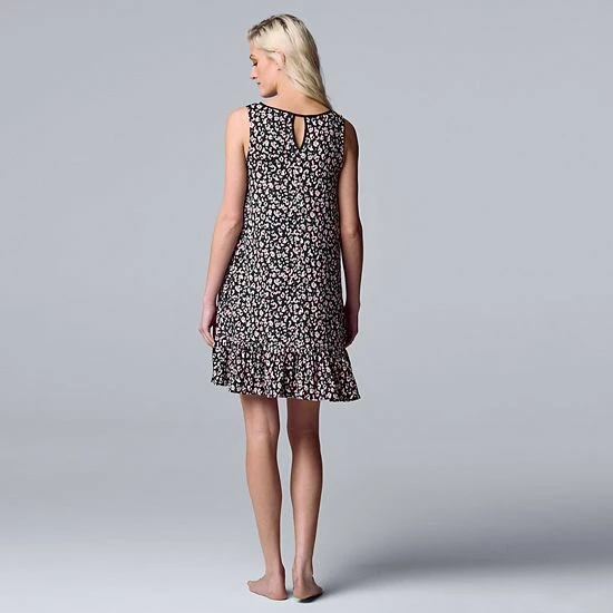 Women's Simply Vera Vera Wang Cozy Chemise With Satin Trim Black Animal Print 2 Women's Simply Vera Vera Wang Cozy Chemise With Satin Trim Black Animal Print - Image 2