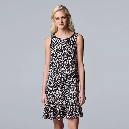 Women's Simply Vera Vera Wang Cozy Chemise With Satin Trim Black Animal Print 3 Women's Simply Vera Vera Wang Cozy Chemise With Satin Trim Black Animal Print - Image 3