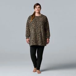 Plus Size Simply Vera Vera Wang Stretch Fleece Long Sleeve Tunic And Leggings Set Black Animal