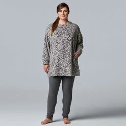 Plus Size Simply Vera Vera Wang Stretch Fleece Long Sleeve Tunic And Leggings Set Black Animal -Simply Vera Vera Wang STORE unnamed file 1536