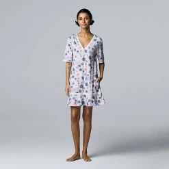 Women's Simply Vera Vera Wang Cozy Short Sleeve Sleepshirt Black Floral