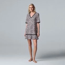 Women's Simply Vera Vera Wang Cozy Short Sleeve Sleepshirt Black Floral -Simply Vera Vera Wang STORE unnamed file 1542