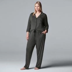 Plus Size Women's Simply Vera Vera Wang Basic Luxury Notch Pajama Set Charcoal Heather -Simply Vera Vera Wang STORE unnamed file 1545