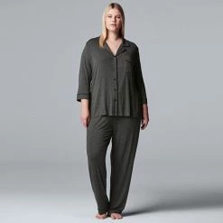 Plus Size Women's Simply Vera Vera Wang Basic Luxury Notch Pajama Set Charcoal Heather -Simply Vera Vera Wang STORE unnamed file 1546