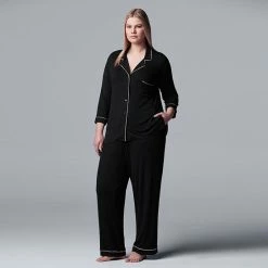 Plus Size Women's Simply Vera Vera Wang Basic Luxury Notch Pajama Set Charcoal Heather -Simply Vera Vera Wang STORE unnamed file 1547