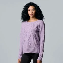 Petite Simply Vera Vera Wang Traveling Cable-Knit Crewneck Sweater Persian Teal Heather -Simply Vera Vera Wang STORE unnamed file 1568