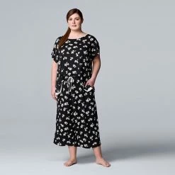 Plus Size Simply Vera Vera Wang Short Sleeve Pajama Top And Culotte Pajamas Sleep Set Black Floral -Simply Vera Vera Wang STORE unnamed file 1573