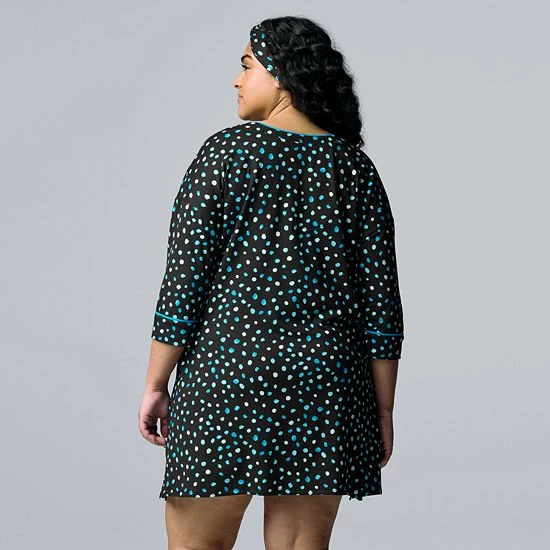 Plus Size Simply Vera Vera Wang 3/4 Sleeve Cozy Henley Sleepshirt With Matching Headband Black Dot 2 Plus Size Simply Vera Vera Wang 3/4 Sleeve Cozy Henley Sleepshirt With Matching Headband Black Dot - Image 2
