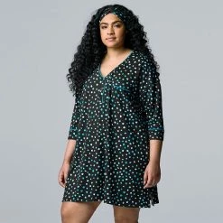 Plus Size Simply Vera Vera Wang 3/4 Sleeve Cozy Henley Sleepshirt With Matching Headband Black Dot 9 Plus Size Simply Vera Vera Wang 3/4 Sleeve Cozy Henley Sleepshirt With Matching Headband Black Dot -Simply Vera Vera Wang STORE unnamed file 1579