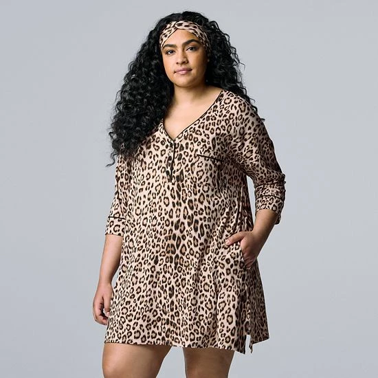 Plus Size Simply Vera Vera Wang 3/4 Sleeve Cozy Henley Sleepshirt With Matching Headband Black Dot 5 Plus Size Simply Vera Vera Wang 3/4 Sleeve Cozy Henley Sleepshirt With Matching Headband Black Dot - Image 5