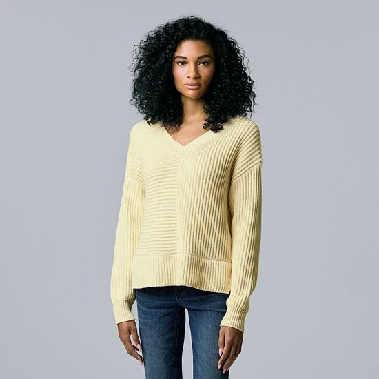 Petite Simply Vera Vera Wang Ribbed V-Neck Sweater Chalk Hill 2 Petite Simply Vera Vera Wang Ribbed V-Neck Sweater Chalk Hill - Image 2