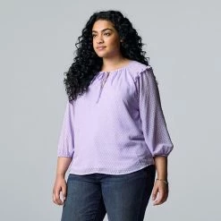 Plus Size Simply Vera Vera Wang Smocked Ruffle Blouse Megan Purple -Simply Vera Vera Wang STORE unnamed file 1606
