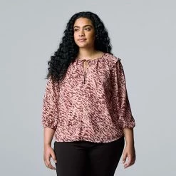 Plus Size Simply Vera Vera Wang Smocked Ruffle Blouse Megan Purple -Simply Vera Vera Wang STORE unnamed file 1608