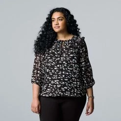 Plus Size Simply Vera Vera Wang Smocked Ruffle Blouse Megan Purple -Simply Vera Vera Wang STORE unnamed file 1609