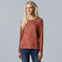 Petite Simply Vera Vera Wang Textured Crewneck Tee Tahlia Plum