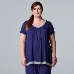 Plus Size Simply Vera Vera Wang Basic Luxury Short Sleeve Pajama Top Heather Coal