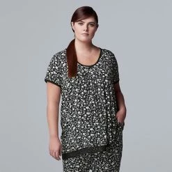 Plus Size Simply Vera Vera Wang Basic Luxury Short Sleeve Pajama Top Heather Coal -Simply Vera Vera Wang STORE unnamed file 1665
